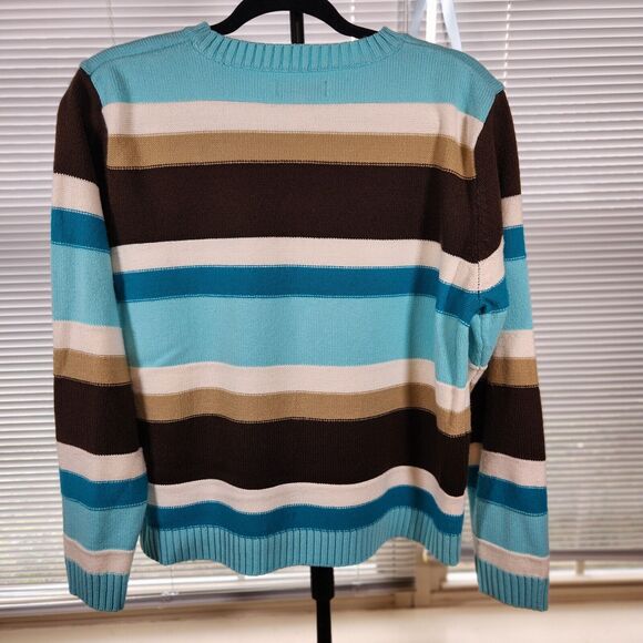 Mountain Lake $45 XL Turquoise‎ Brown Cream Stripe Crew Neck Knit Sweater Y2K - Picture 4 of 9